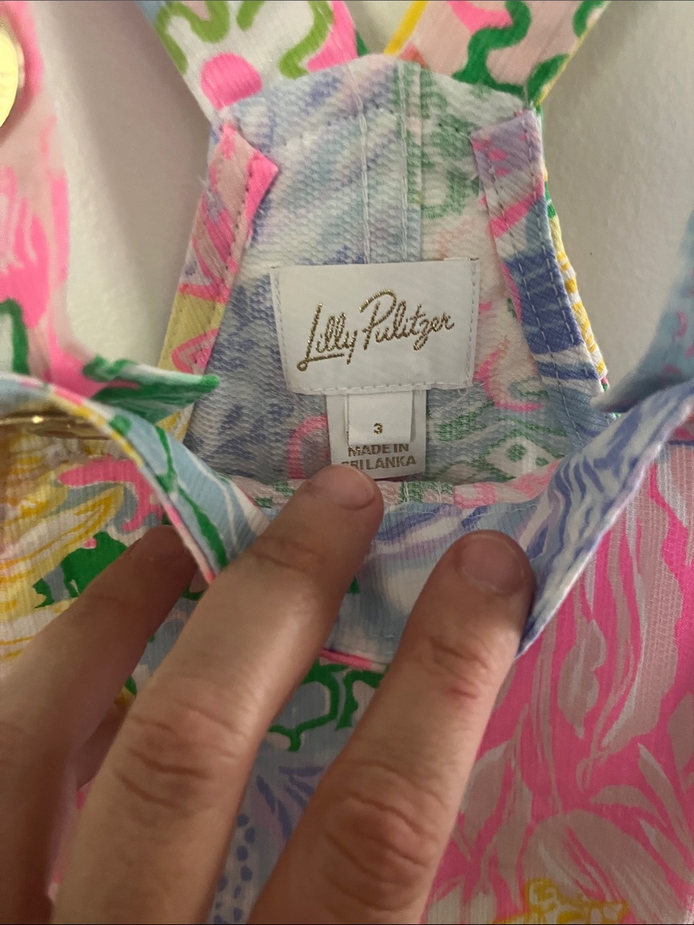 Lilly Pulitzer Girls Floral Patchwork Overall Dress - Pink, Green, Yellow - Picture 3 of 4